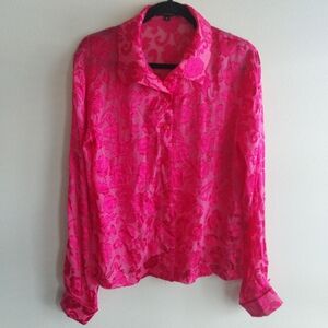 Massardi Gold Label Vintage Pink Floral Velvet Burnout Silk Blend Blouse